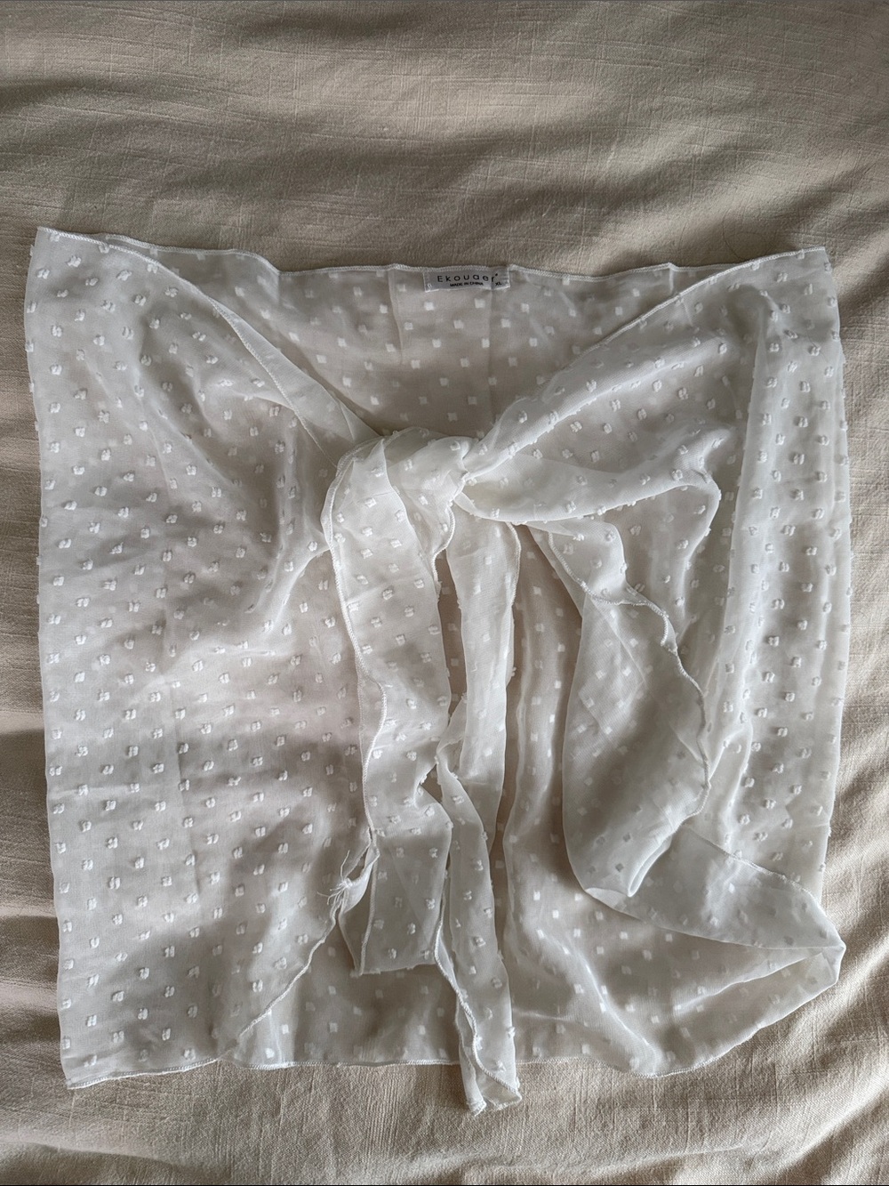 Sheer White Swiss Dot Tie-Front Sarong